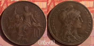Франция 10 сантимов 1915 года, KM# 843, 396o-040 ♛