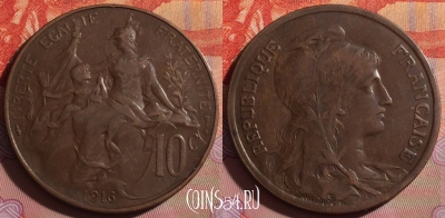 Франция 10 сантимов 1916 года, KM# 843, 107f-024