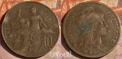 Франция 10 сантимов 1916 года, KM# 843, 320p-129 ♛