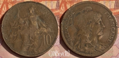Франция 10 сантимов 1916 года, KM# 843, 328p-046 ♛
