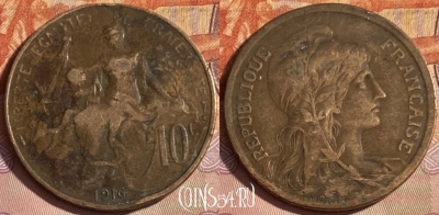 Франция 10 сантимов 1916 года, KM# 843, 335p-056 ♛