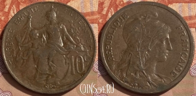 Франция 10 сантимов 1916 года, KM# 843, 486р-103