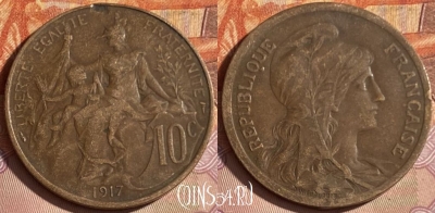 Франция 10 сантимов 1917 года, KM# 843, 331p-103 ♛