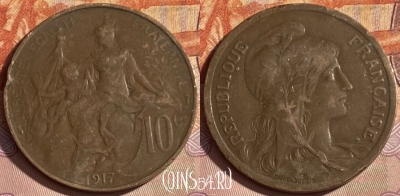 Франция 10 сантимов 1917 года, KM# 843, 334p-009 ♛