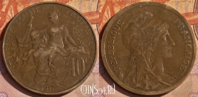 Франция 10 сантимов 1917 года, KM# 843, 336p-022 ♛