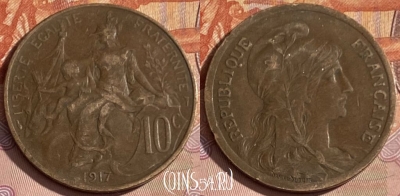 Франция 10 сантимов 1917 года, KM# 843, 356p-083 ♛