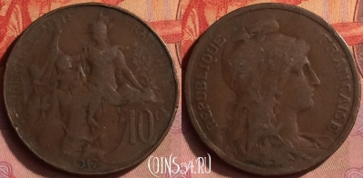 Франция 10 сантимов 1917 года, KM# 843, 430o-073