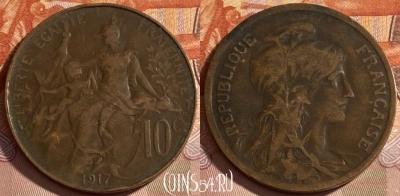 Франция 10 сантимов 1917 года, KM# 843, 490р-088 ♛