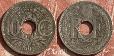 Франция 10 сантимов 1917 года, KM# 866a, 281p-061 ♛