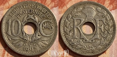 Франция 10 сантимов 1917 года, KM# 866a, 493р-001 ♛