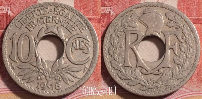 Франция 10 сантимов 1918 года, KM# 866a, 255-136