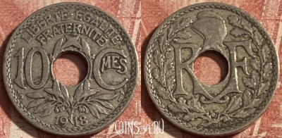 Франция 10 сантимов 1918 года, KM# 866a, 280p-123 ♛