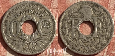 Франция 10 сантимов 1918 года, KM# 866a, 290p-099 ♛