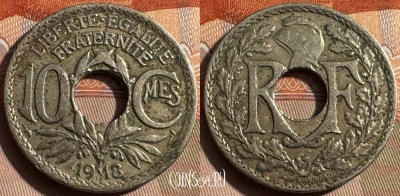 Франция 10 сантимов 1918 года, KM# 866a, 326s-040