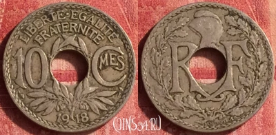 Франция 10 сантимов 1918 года, KM# 866a, 342o-023