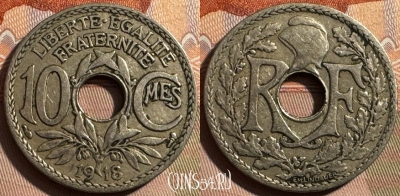 Франция 10 сантимов 1918 года, KM# 866a, 399s-130