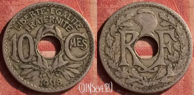 Франция 10 сантимов 1918 года, KM# 866a, 401-088