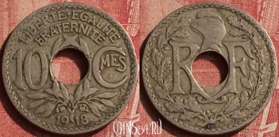 Франция 10 сантимов 1918 года, KM# 866a, 406-078