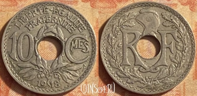 Франция 10 сантимов 1918 года, KM# 866a, 451o-014