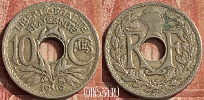 Франция 10 сантимов 1919 года, KM# 866a, 087p-019