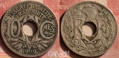 Франция 10 сантимов 1919 года, KM# 866a, 146m-114