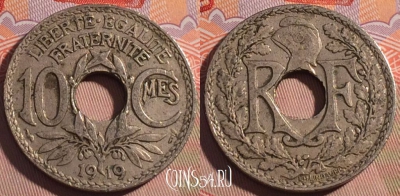Франция 10 сантимов 1919 года, KM# 866a, 193a-039