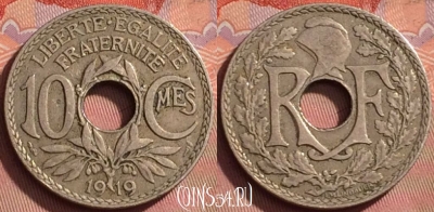 Франция 10 сантимов 1919 года, KM# 866a, 208l-056 ♛