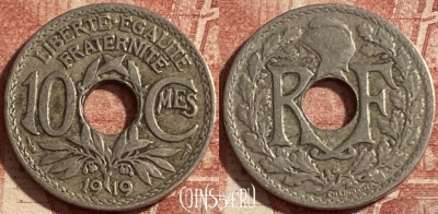 Франция 10 сантимов 1919 года, KM# 866a, 289p-131 ♛