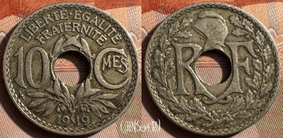 Франция 10 сантимов 1919 года, KM# 866a, 340s-066
