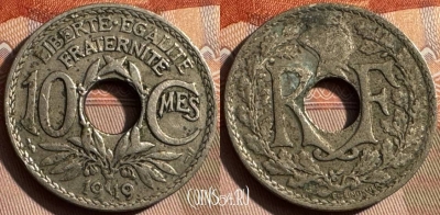 Франция 10 сантимов 1919 года, KM# 866a, 340s-093