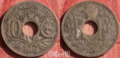 Франция 10 сантимов 1919 года, KM# 866a, 342o-006
