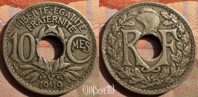 Франция 10 сантимов 1919 года, KM# 866a, 344s-011