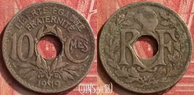 Франция 10 сантимов 1919 года, KM# 866a, 397-106