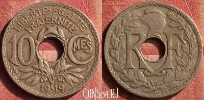 Франция 10 сантимов 1919 года, KM# 866a, 401-057