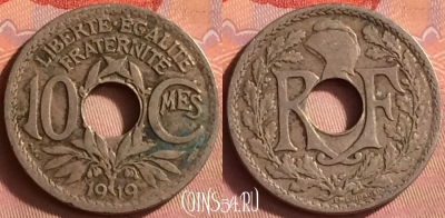 Франция 10 сантимов 1919 года, KM# 866a, 427o-111