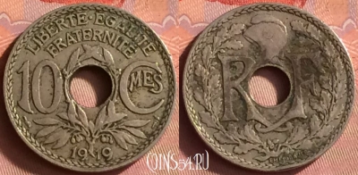 Франция 10 сантимов 1919 года, KM# 866a, 428o-001