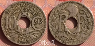 Франция 10 сантимов 1919 года, KM# 866a, 428o-030