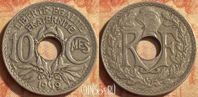 Франция 10 сантимов 1919 года, KM# 866a, 451o-018
