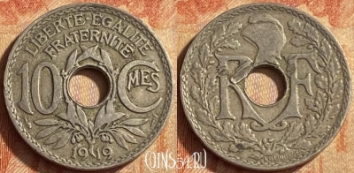 Франция 10 сантимов 1919 года, KM# 866a, 451o-040