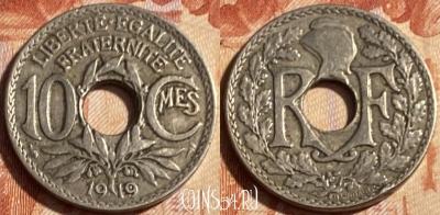 Франция 10 сантимов 1919 года, KM# 866a, 500р-099 ♛