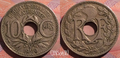 Франция 10 сантимов 1919 года, KM# 866a, a148-135