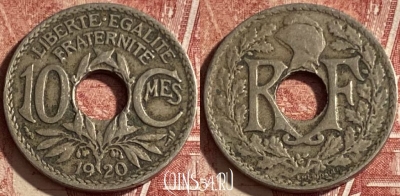 Франция 10 сантимов 1920 года, KM# 866a, 056p-171
