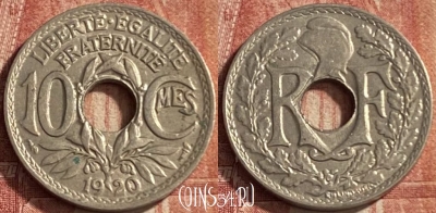 Франция 10 сантимов 1920 года, KM# 866a, 085p-138