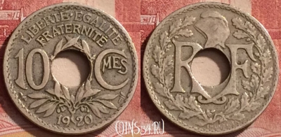 Франция 10 сантимов 1920 года, KM# 866a, 148l-007