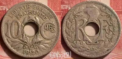 Франция 10 сантимов 1920 года, KM# 866a, 176m-116