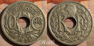Франция 10 сантимов 1920 года, KM# 866a, 231s-007
