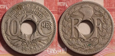 Франция 10 сантимов 1920 года, KM# 866a, 255-105