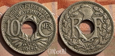 Франция 10 сантимов 1920 года, KM# 866a, 311s-011