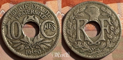 Франция 10 сантимов 1920 года, KM# 866a, 325s-035