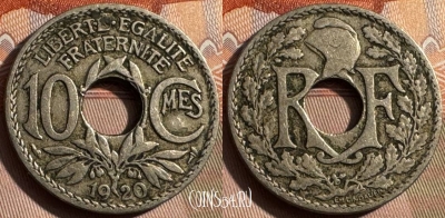 Франция 10 сантимов 1920 года, KM# 866a, 332s-072